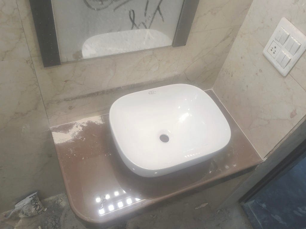 composite stone washbasin counter installation